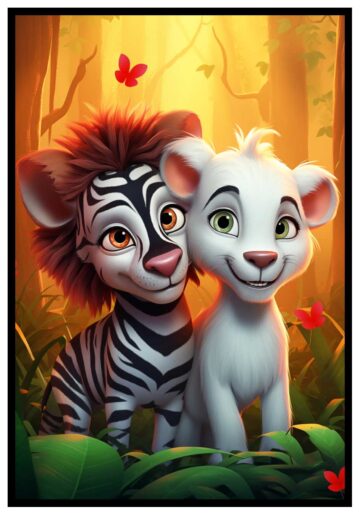 zebra och lejon barntavla