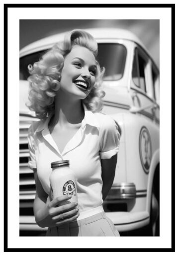 Vintage poster with milk lady and truck